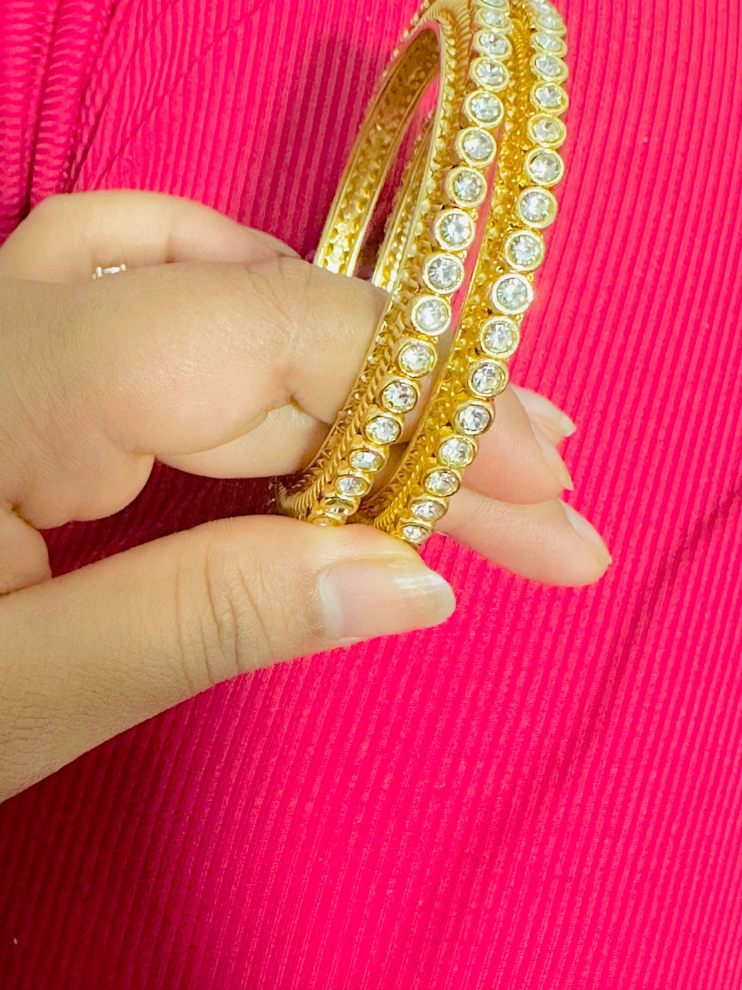 Gold tone Bangles with Rhinestones Set of 2 - photo 3