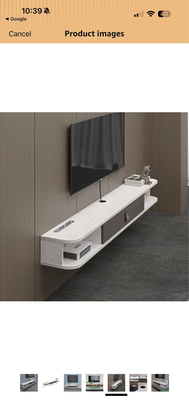 Floating TV Stand with Drawer - White marble-look finish - photo 2