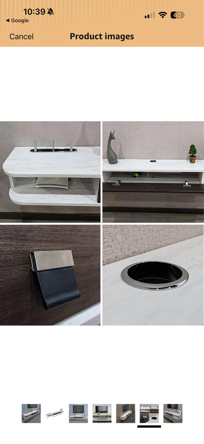 Floating TV Stand with Drawer - White marble-look finish - photo 3
