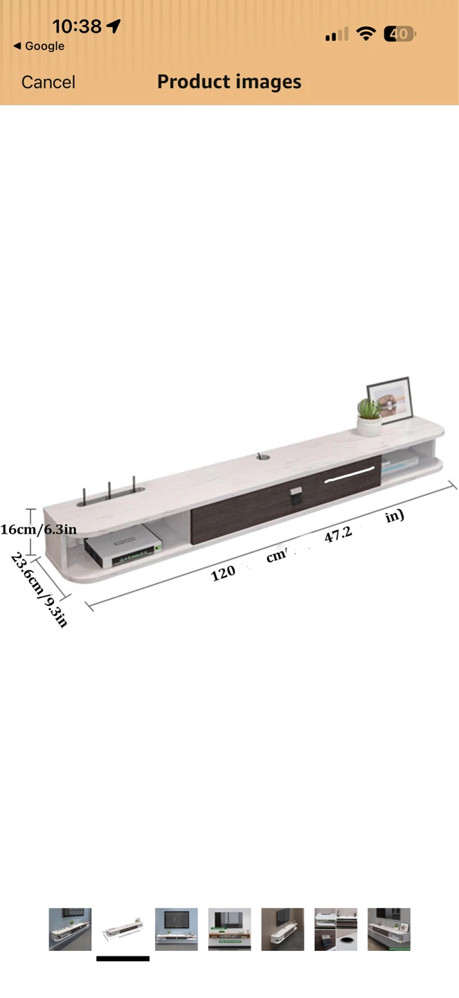 Floating TV Stand with Drawer - White marble-look finish - photo 4