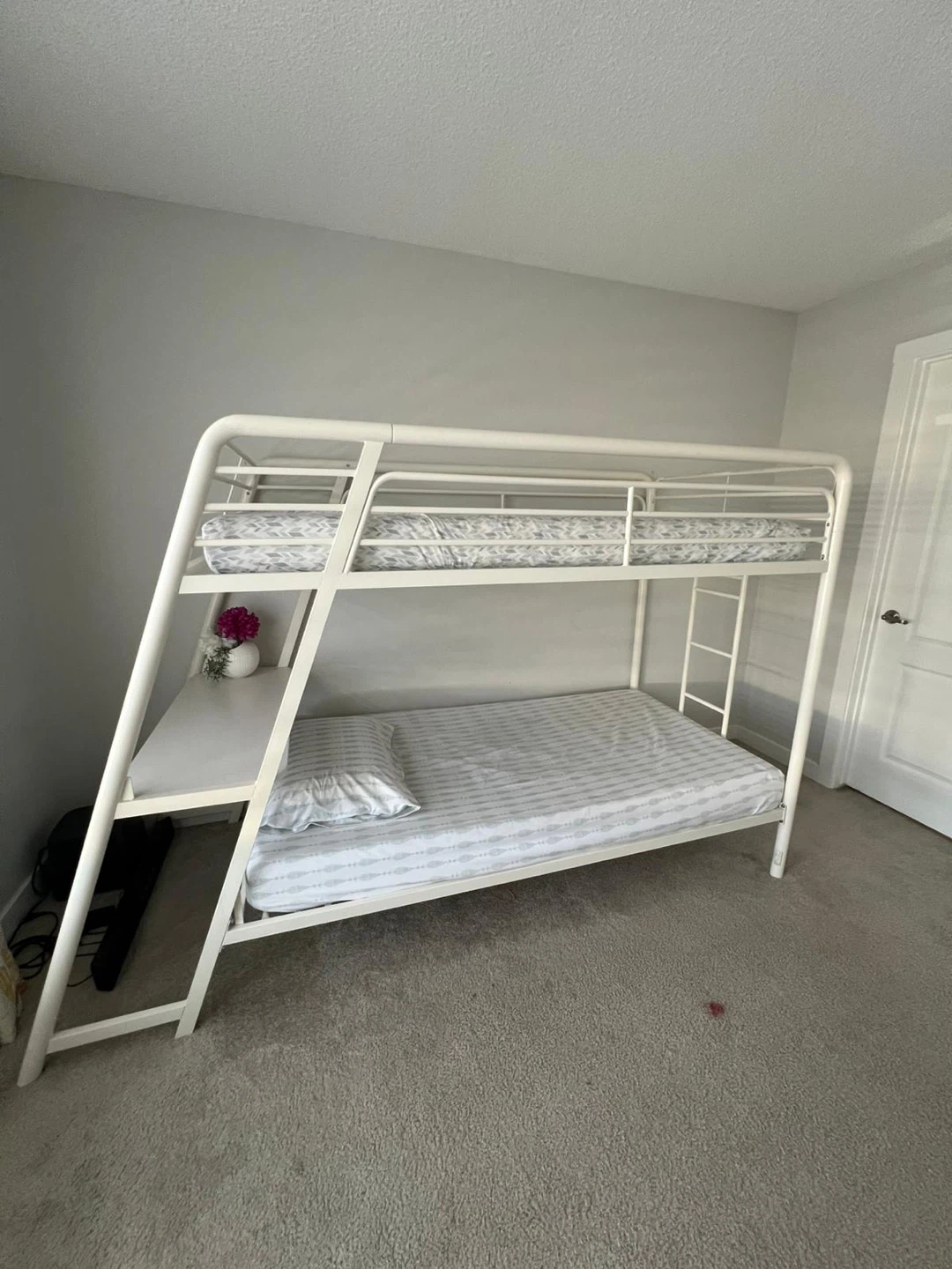 White Metal Bunk Bed with Desk Attachment