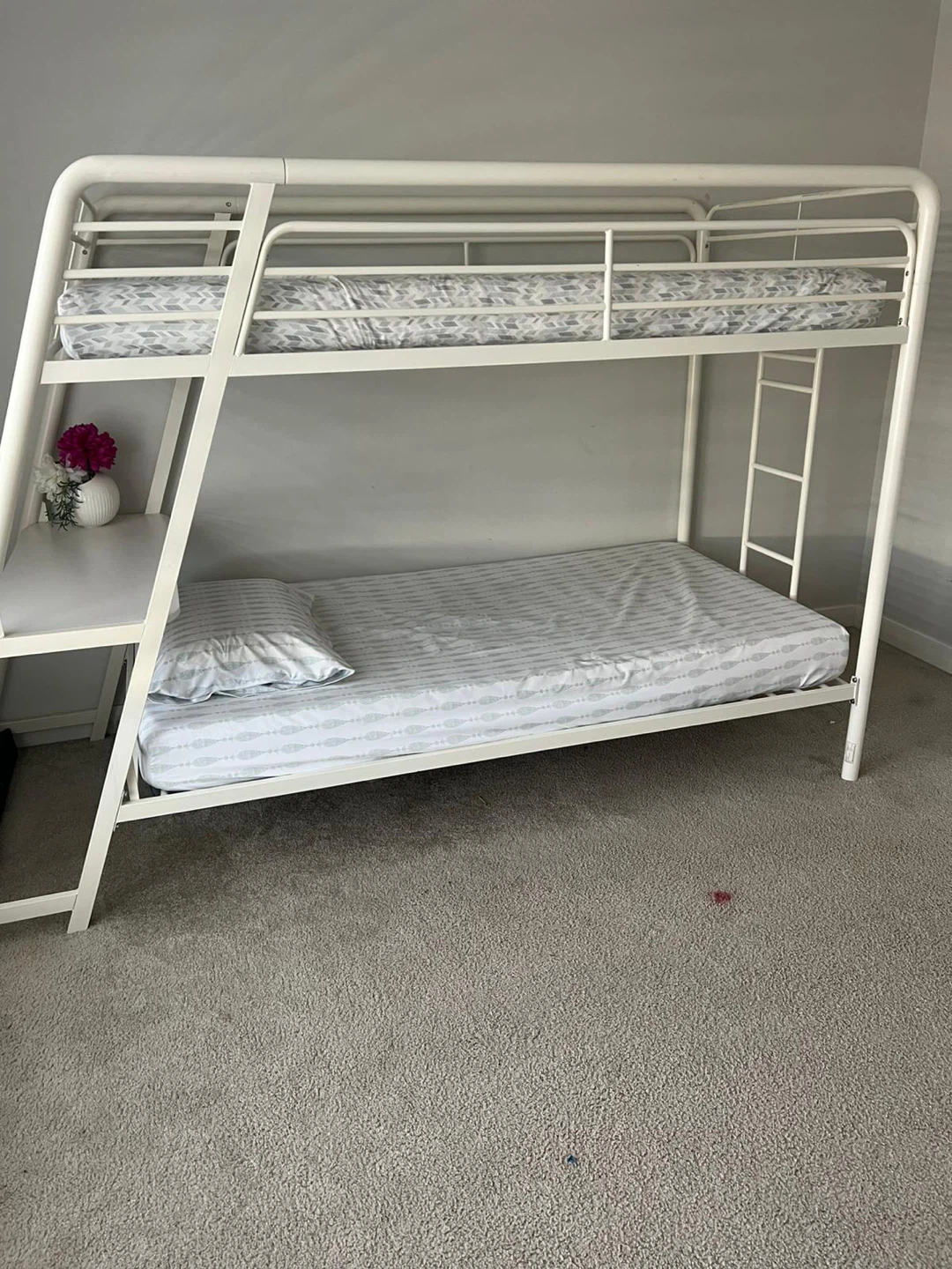 White Metal Bunk Bed with Desk Attachment - photo 3