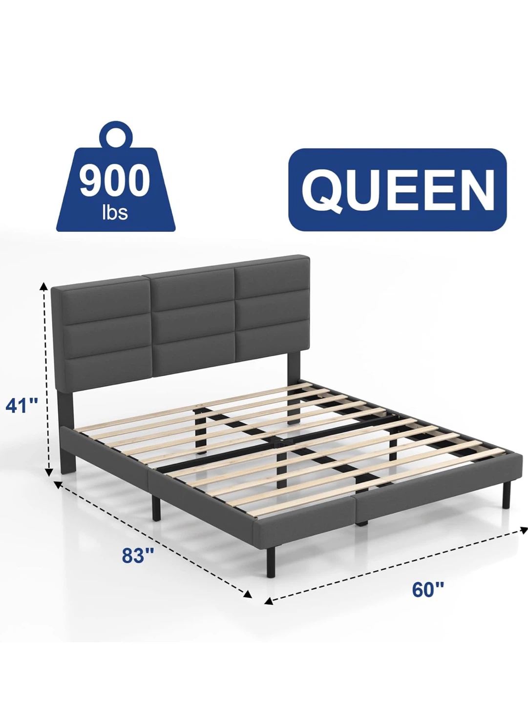 Queen Size Upholstered Bed Frame with Padded Headboard - photo 2
