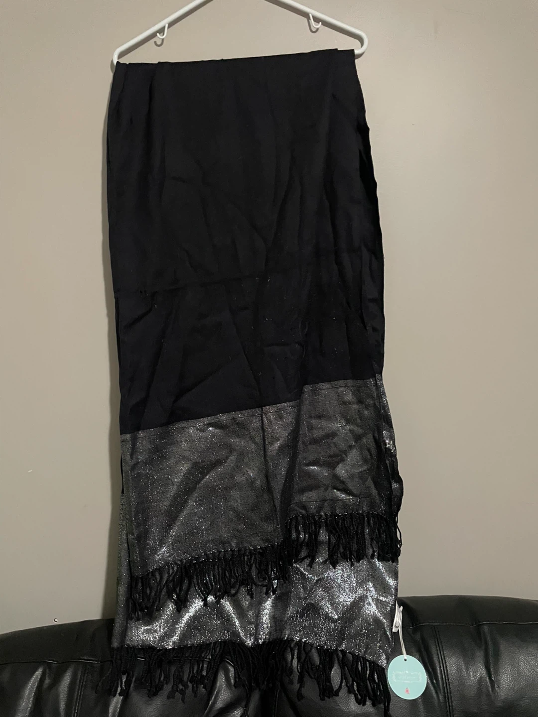 APHORISM Scarf with Silver Metallic Fringing