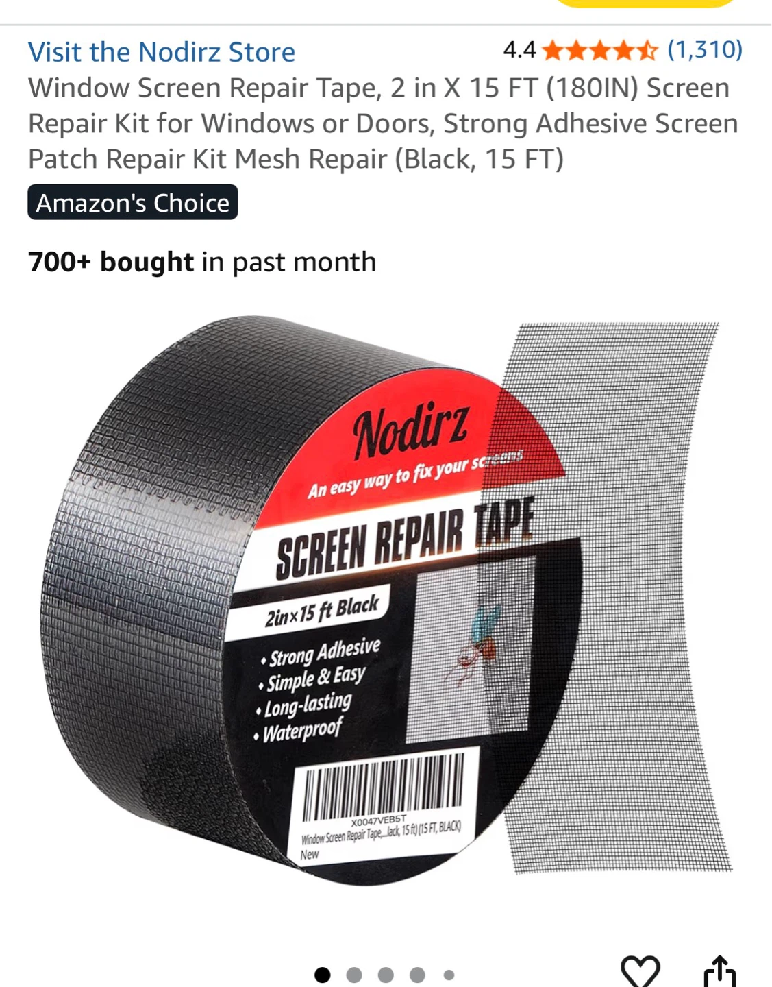 Nodirz Window Screen Repair Tape - Black, 2in x 15ft