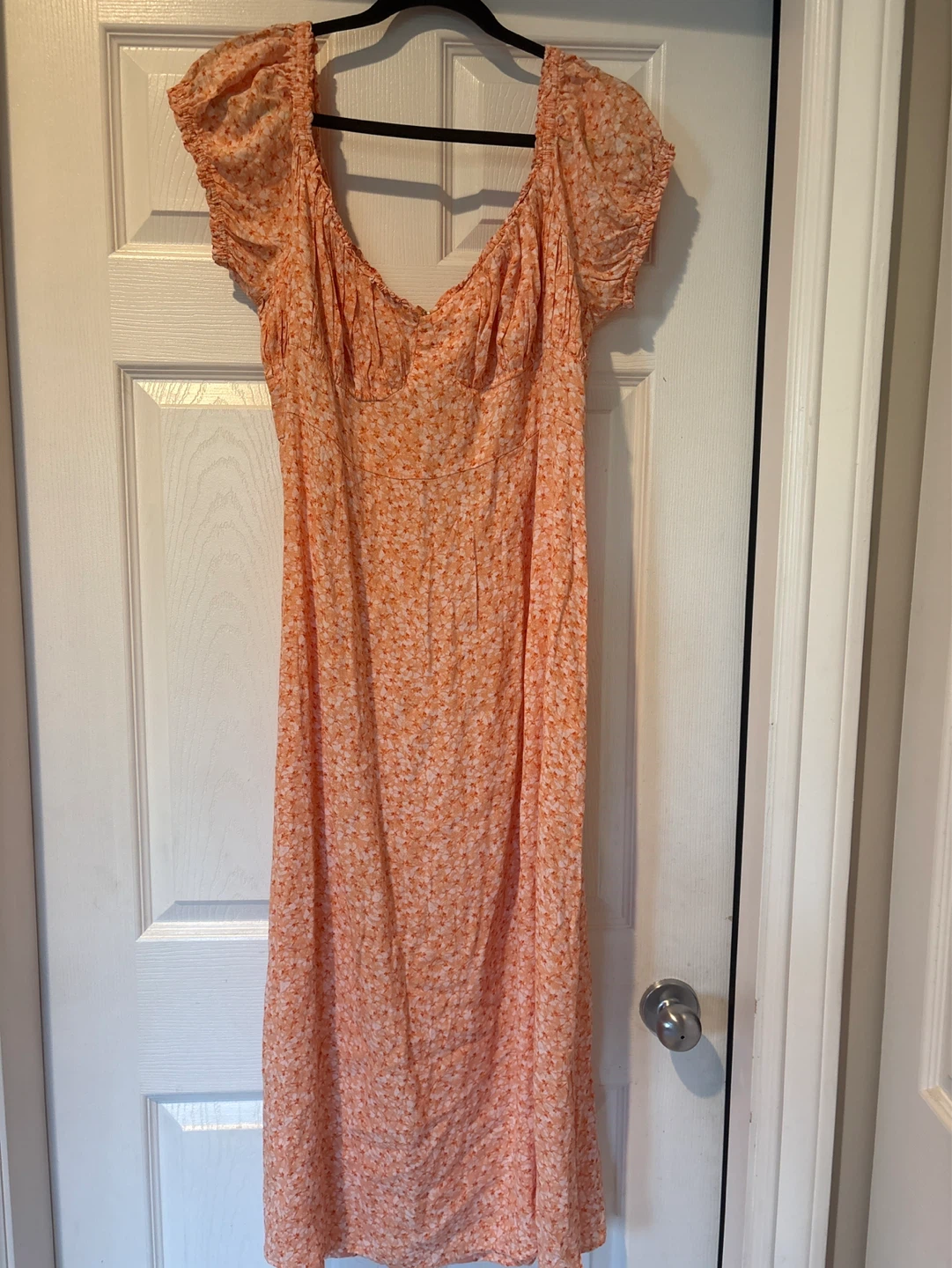 Orange Floral Print Midi Dress