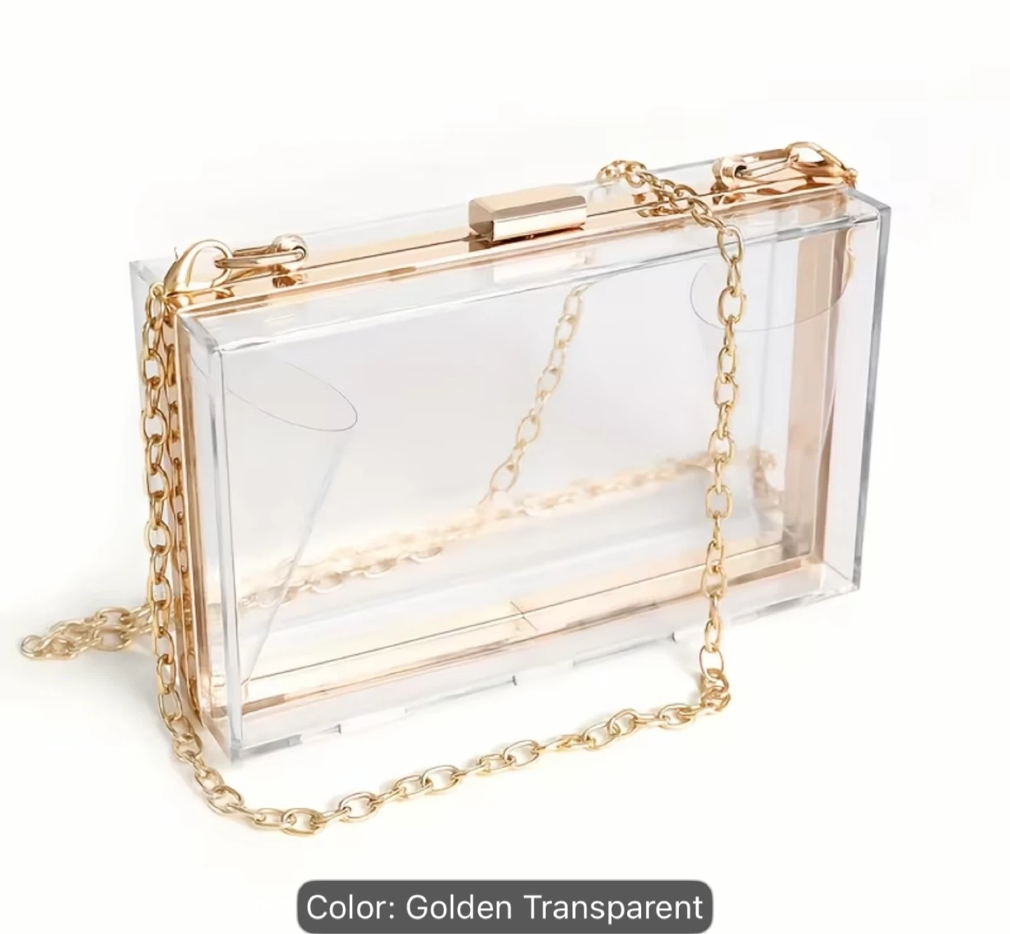 Clear Acrylic Clutch Purse with Gold Chain