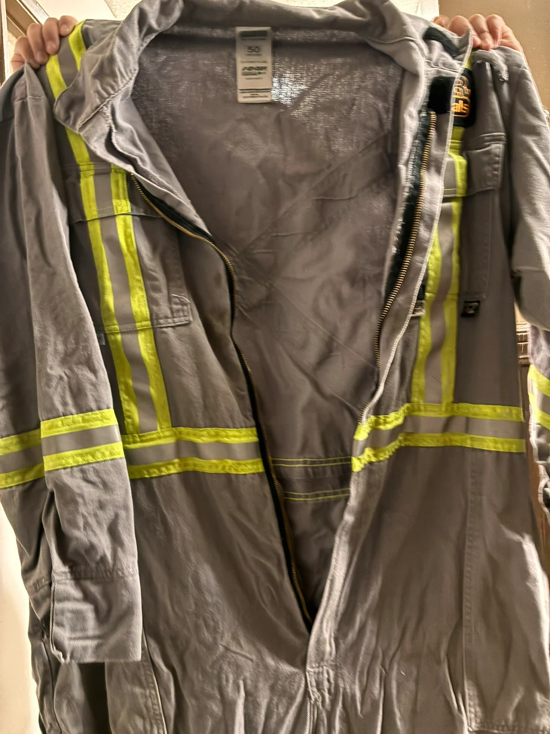 Grey Work Jumpsuit with Reflective Stripes