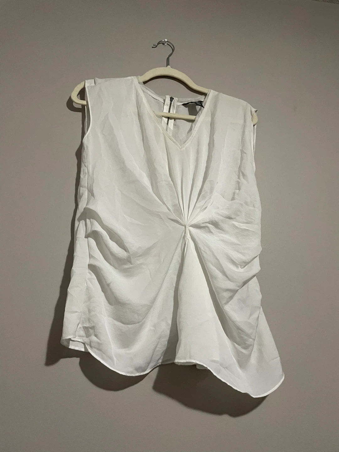 White Sleeveless V-Neck Top