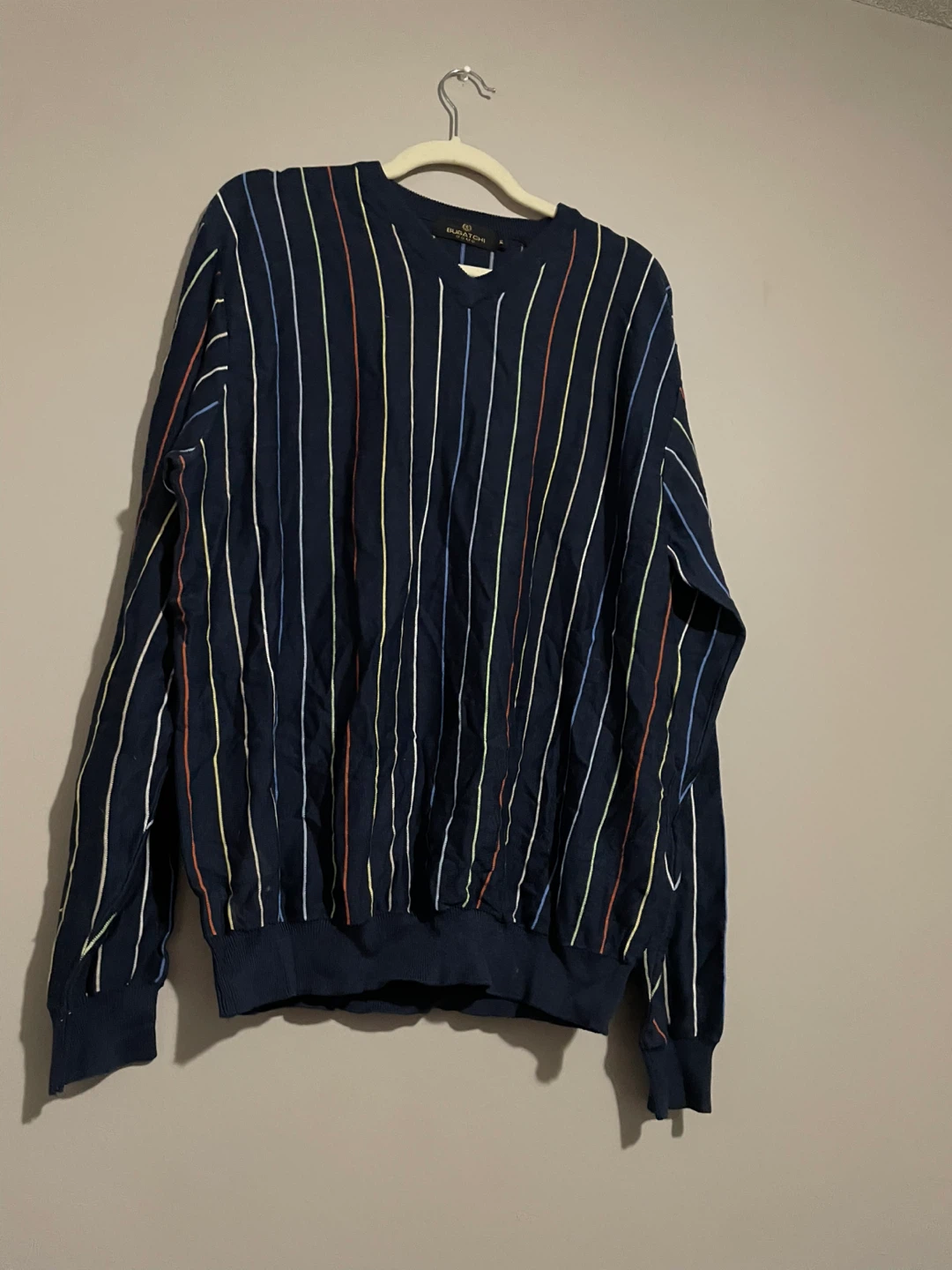 Bugatchi Uomo Striped V-Neck Sweater XL