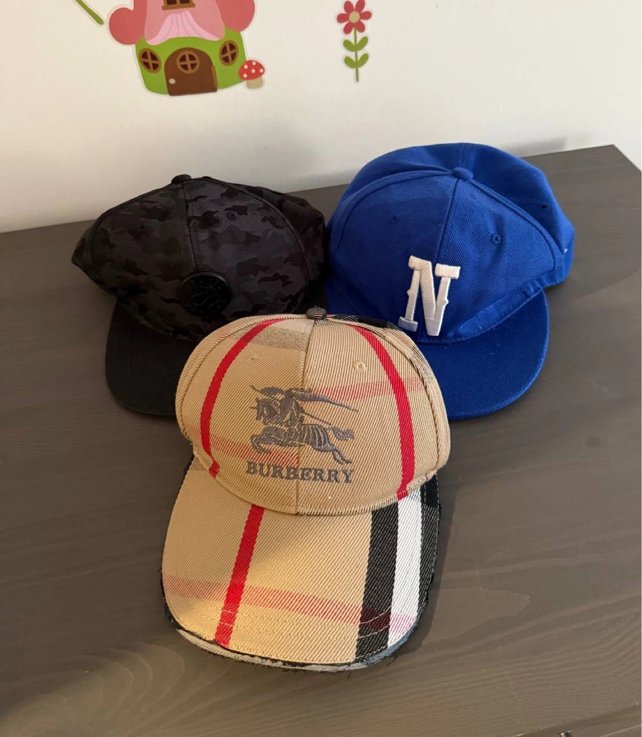 Burberry, Blue 'N' Cap, and Black Camo Hats (3pk)