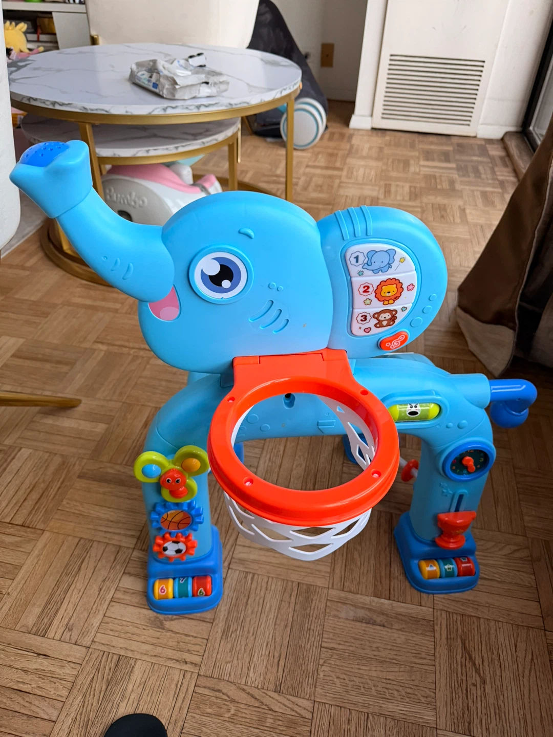 Blue Elephant Activity Center with Basketball Hoop