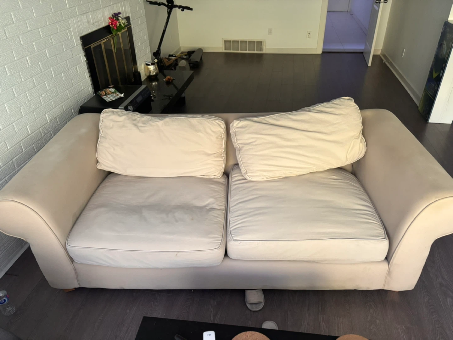 Light Beige Sofa with Throw Pillows