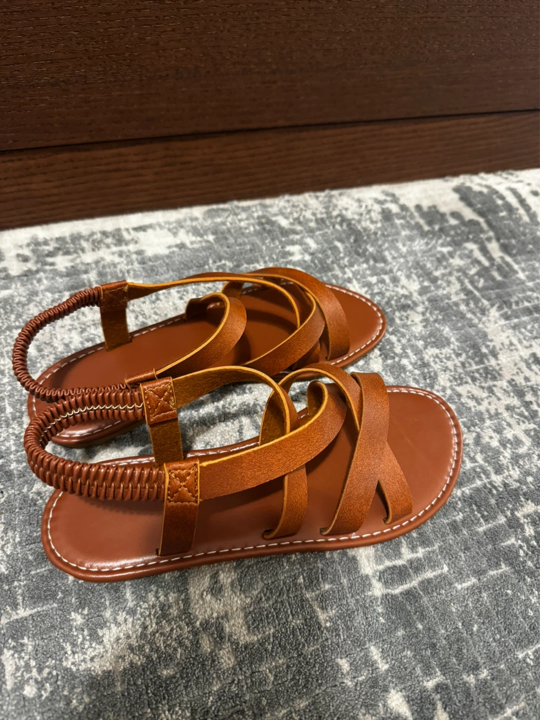 Brown Faux Leather Strap Sandals Size 36