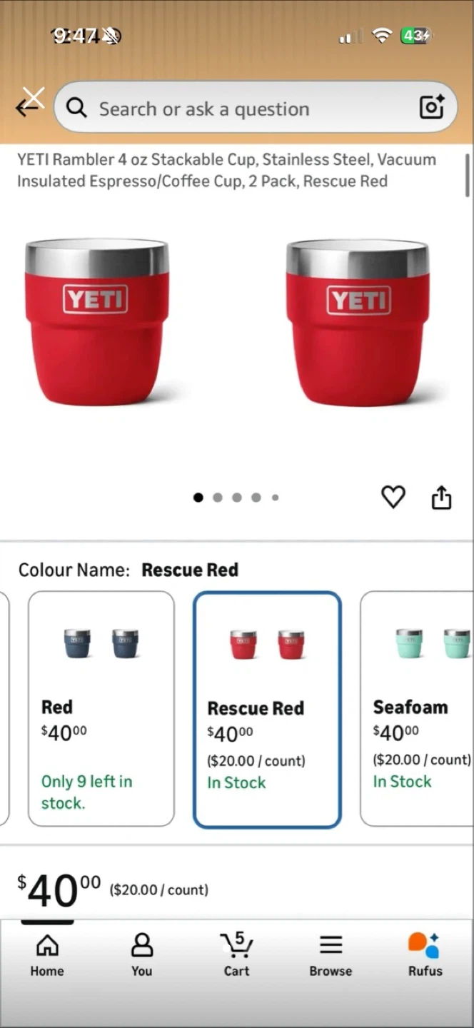 Brand new Yeti Rambler 4 oz Stackable Cups - Rescue Red (2 Pack)