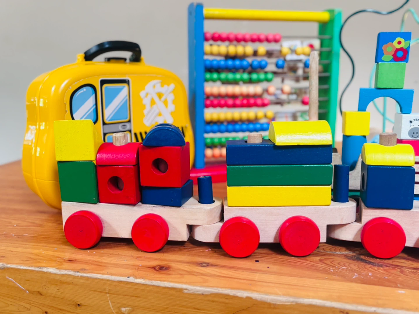 Wooden Toy Train Set and Building Blocks