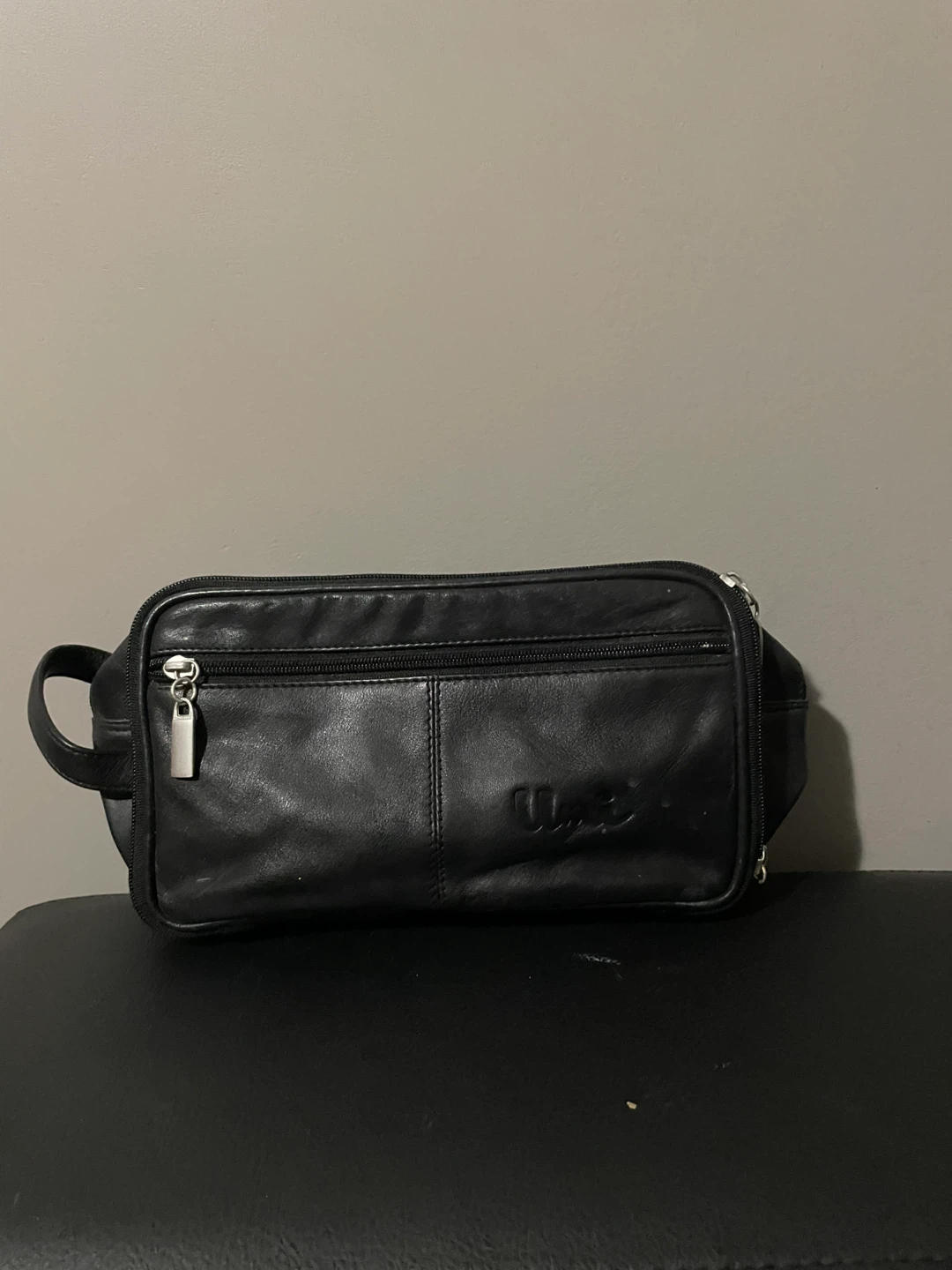 Black Leather Toiletry Bag