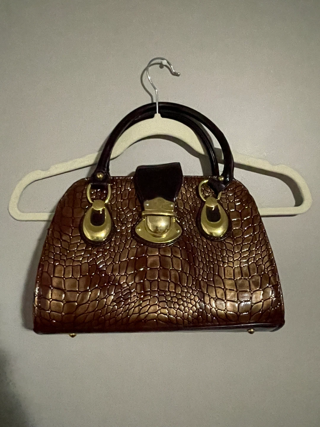 Brown Crocodile Textured Handbag