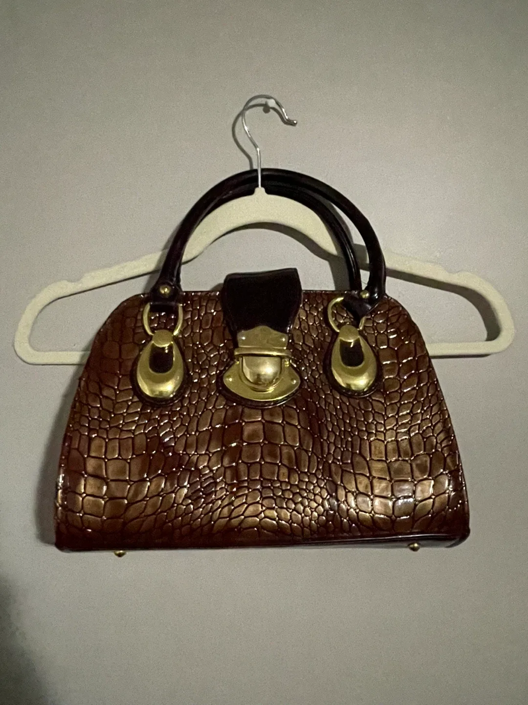 Brown Crocodile Textured Handbag