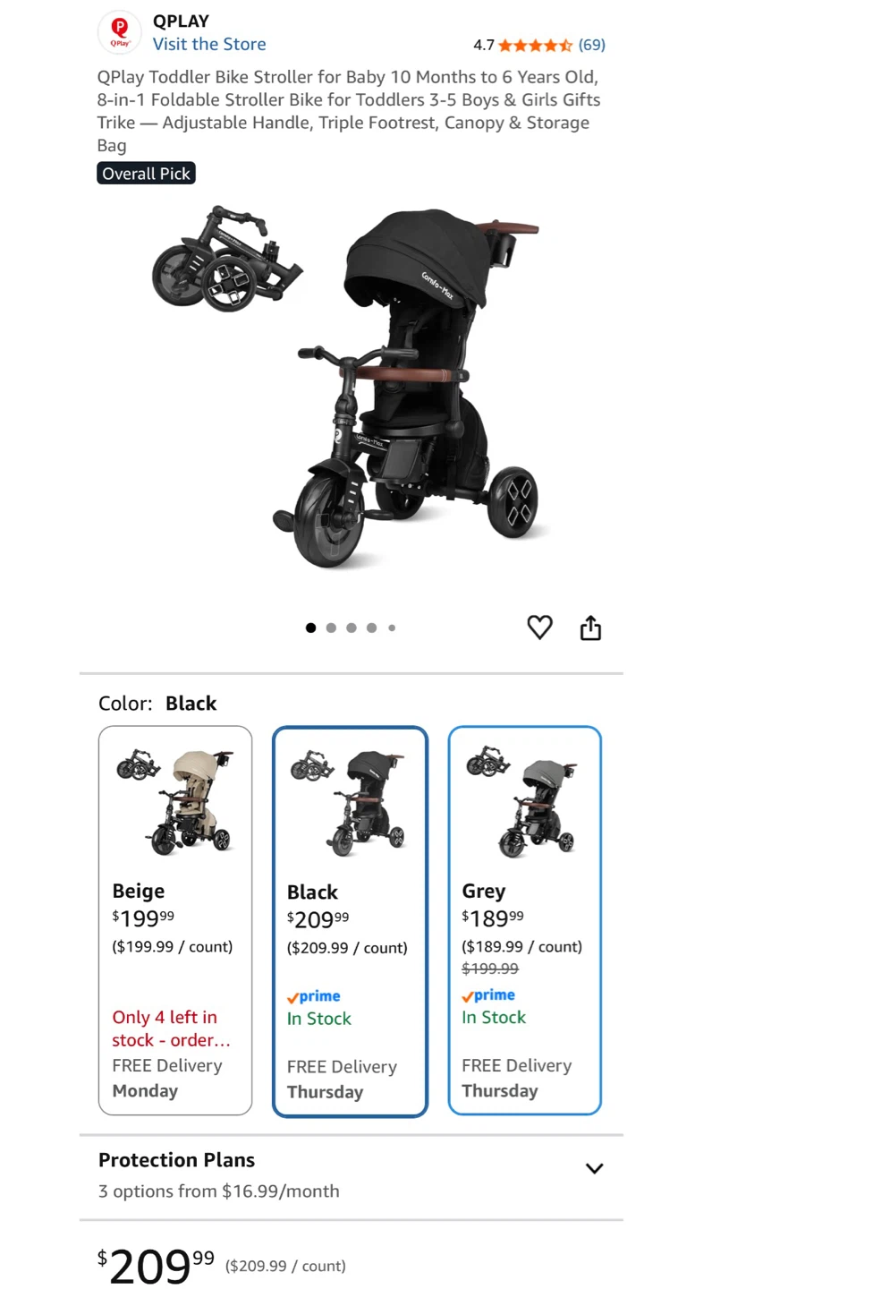 QPlay Comfo-Max 8-in-1 Toddler Tricycle - Black - photo 4