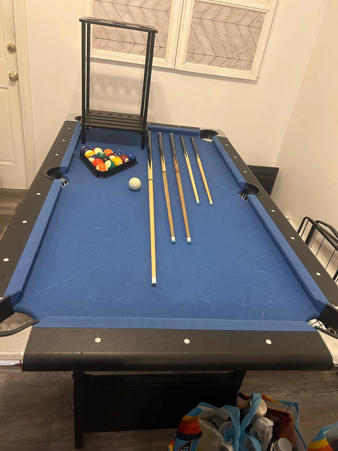 Pool Table with Balls and Cues