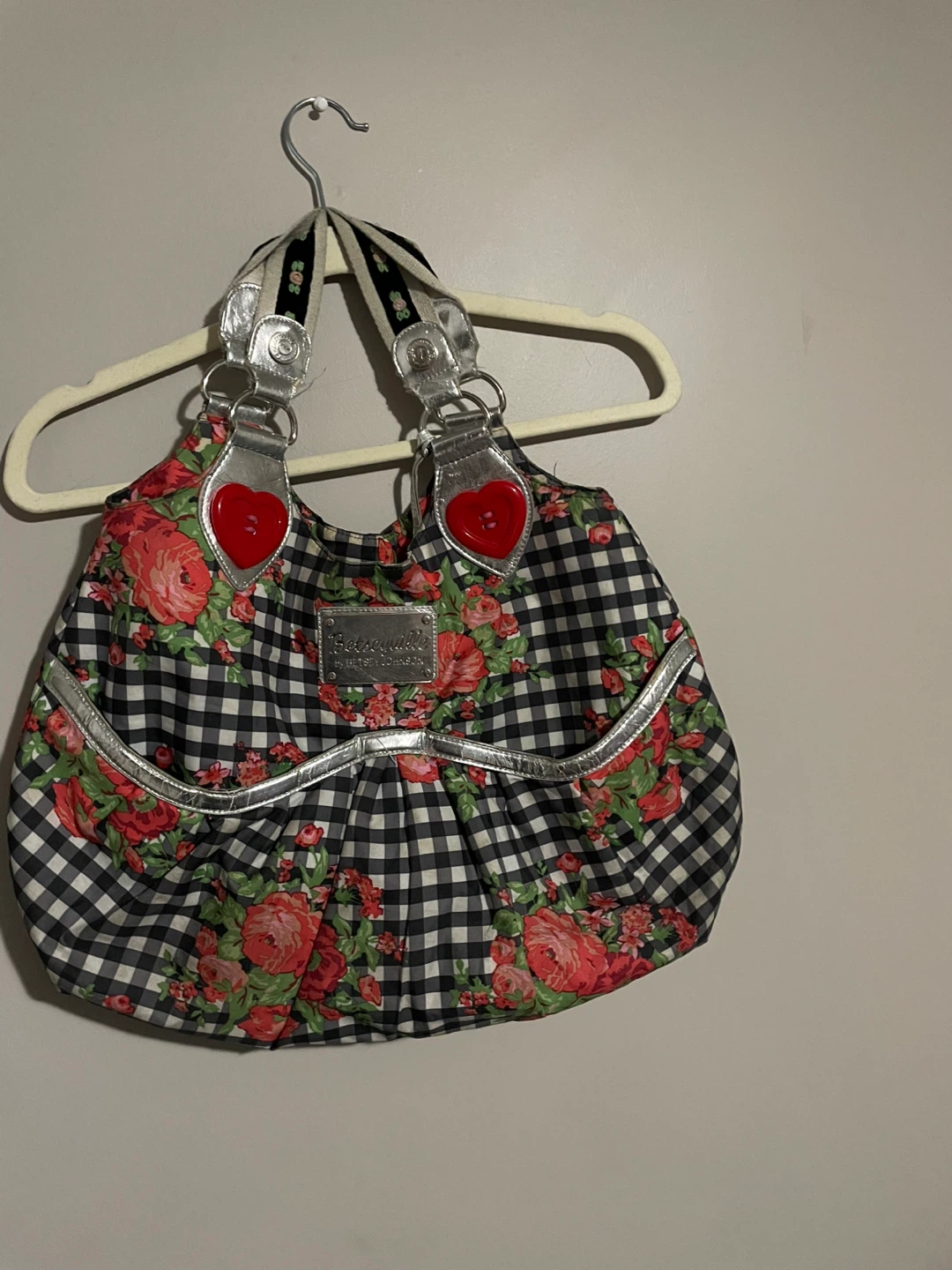 Betsey Johnson purse with floral and gingham pattern - photo 2