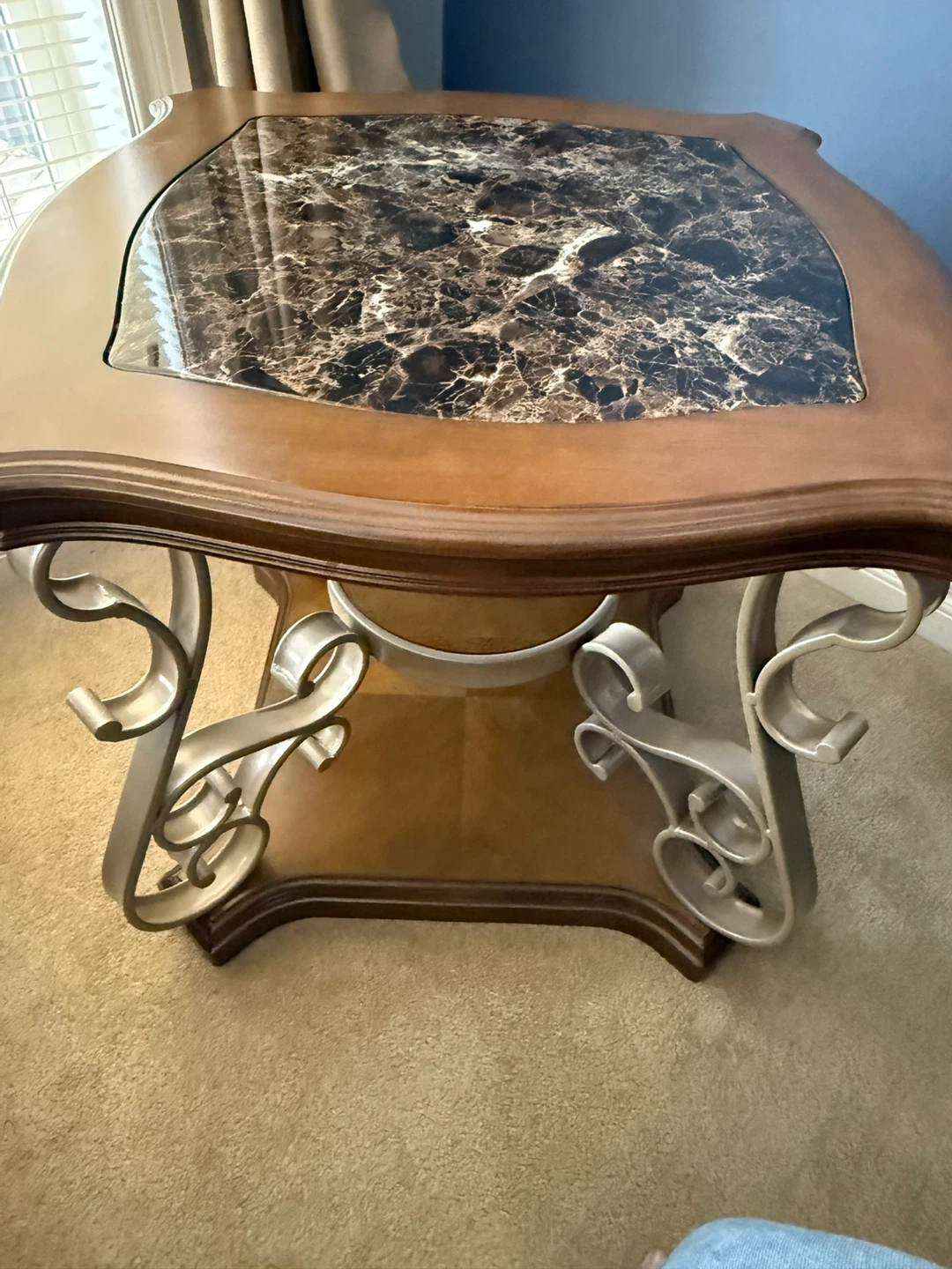 Coffee Table with Faux Marble Top & Matching Side Table - photo 4
