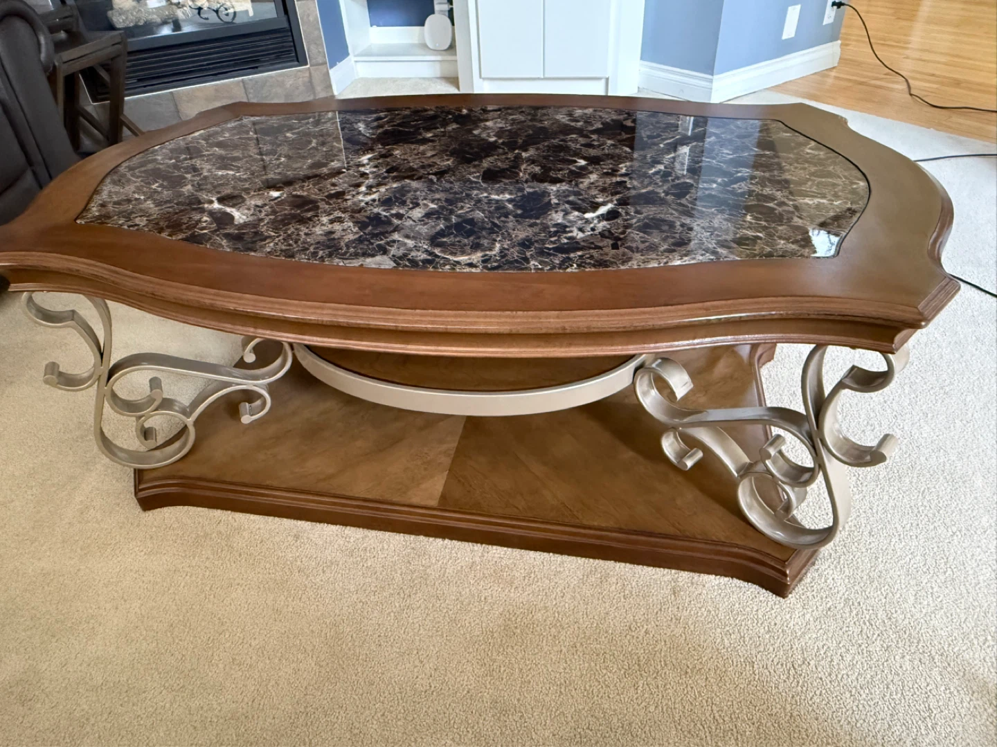 Coffee Table with Faux Marble Top & Matching Side Table