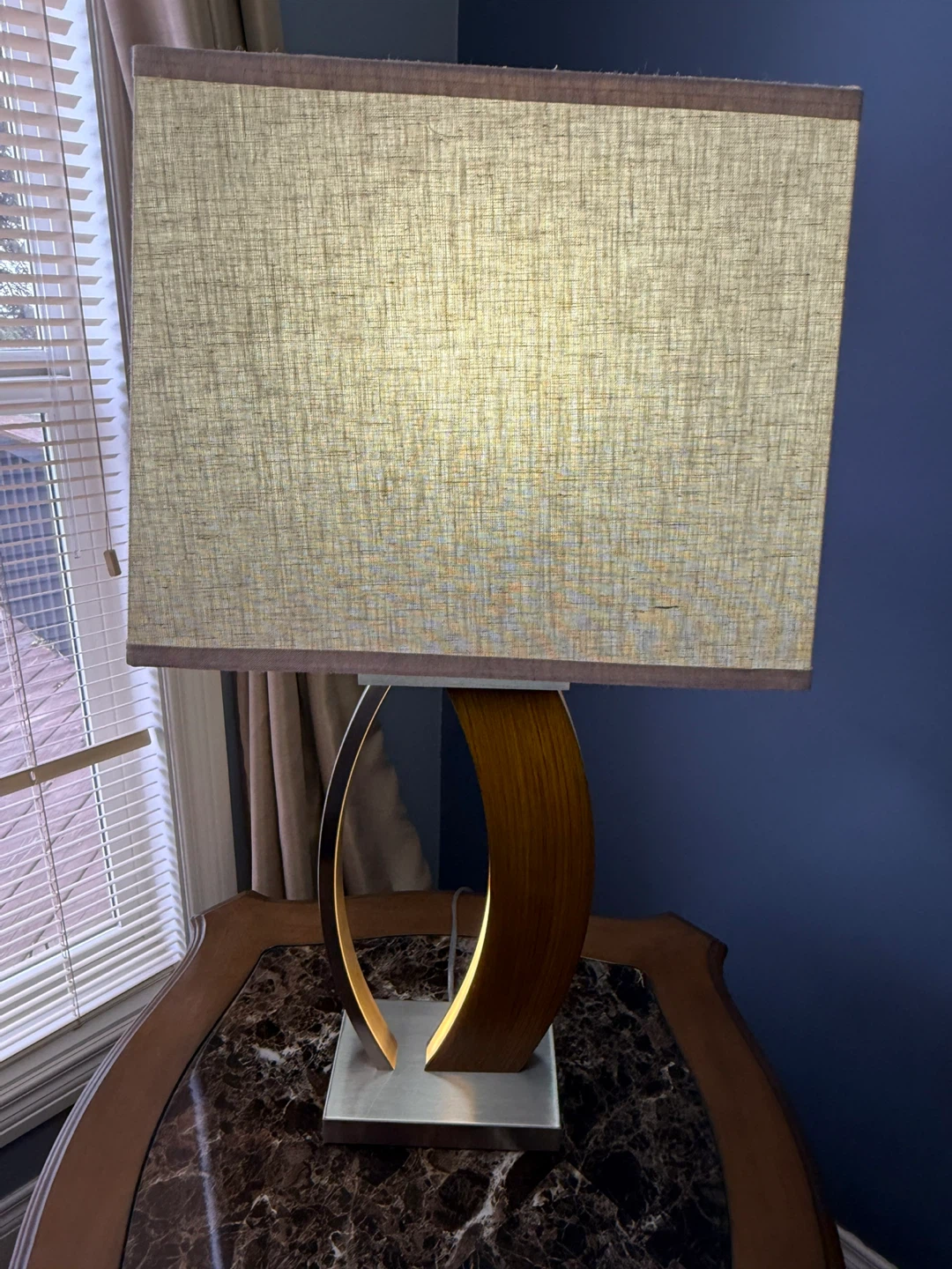 Modern Arc Table Lamp with Wood Accent - photo 2