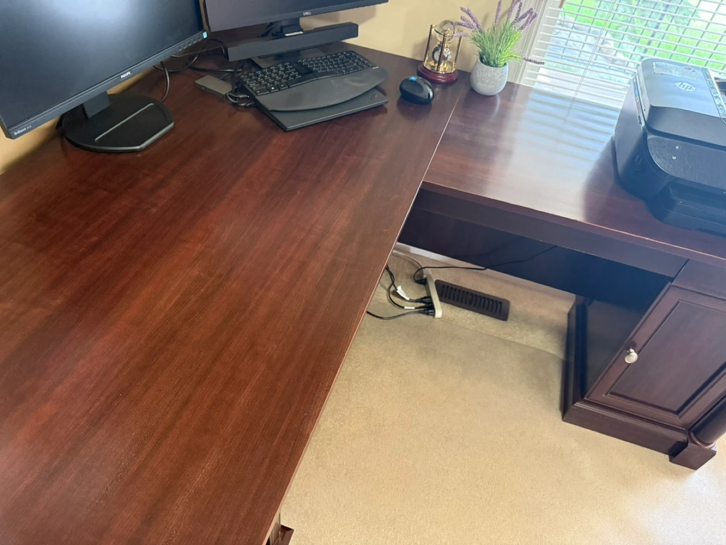 Mahogany L-Shaped Desk with Drawers and Cabinet - photo 2