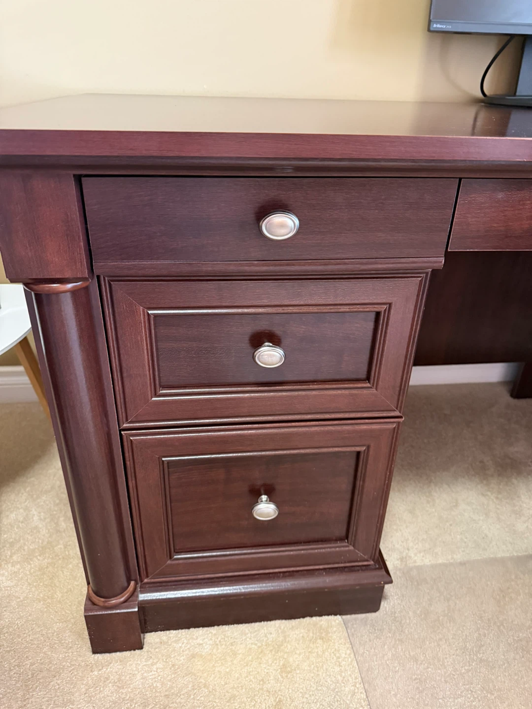 Mahogany L-Shaped Desk with Drawers and Cabinet - photo 4
