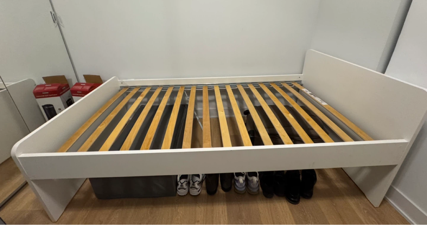 White Twin Bed Frame with Slats