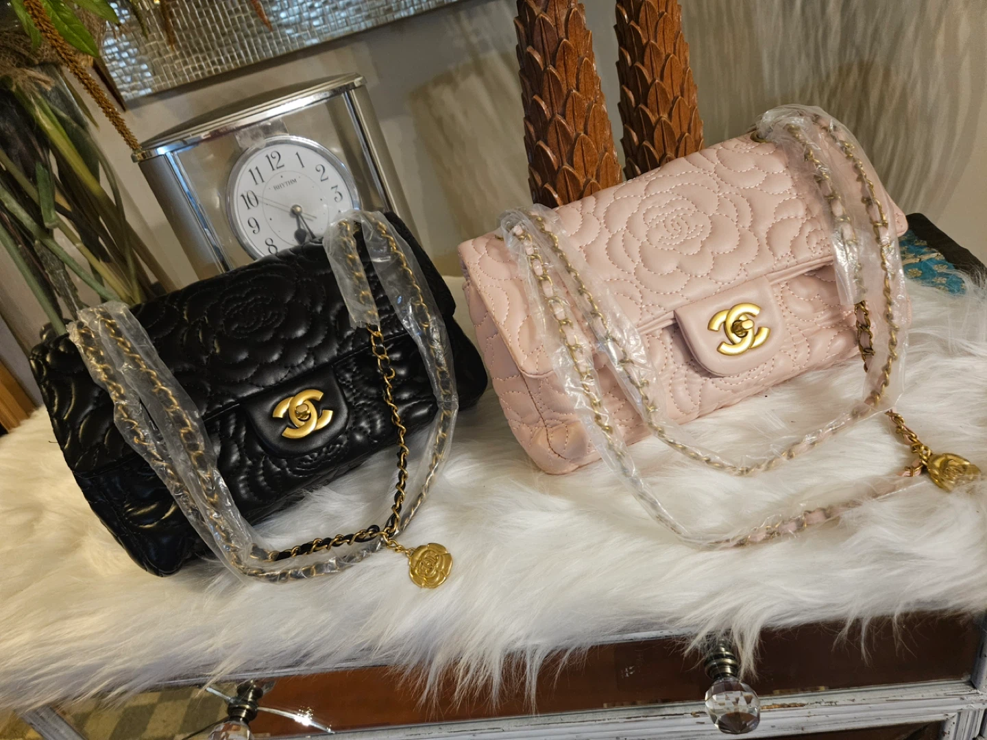 Brand inspired Quilted Rose Pattern Flap Bag - Pink