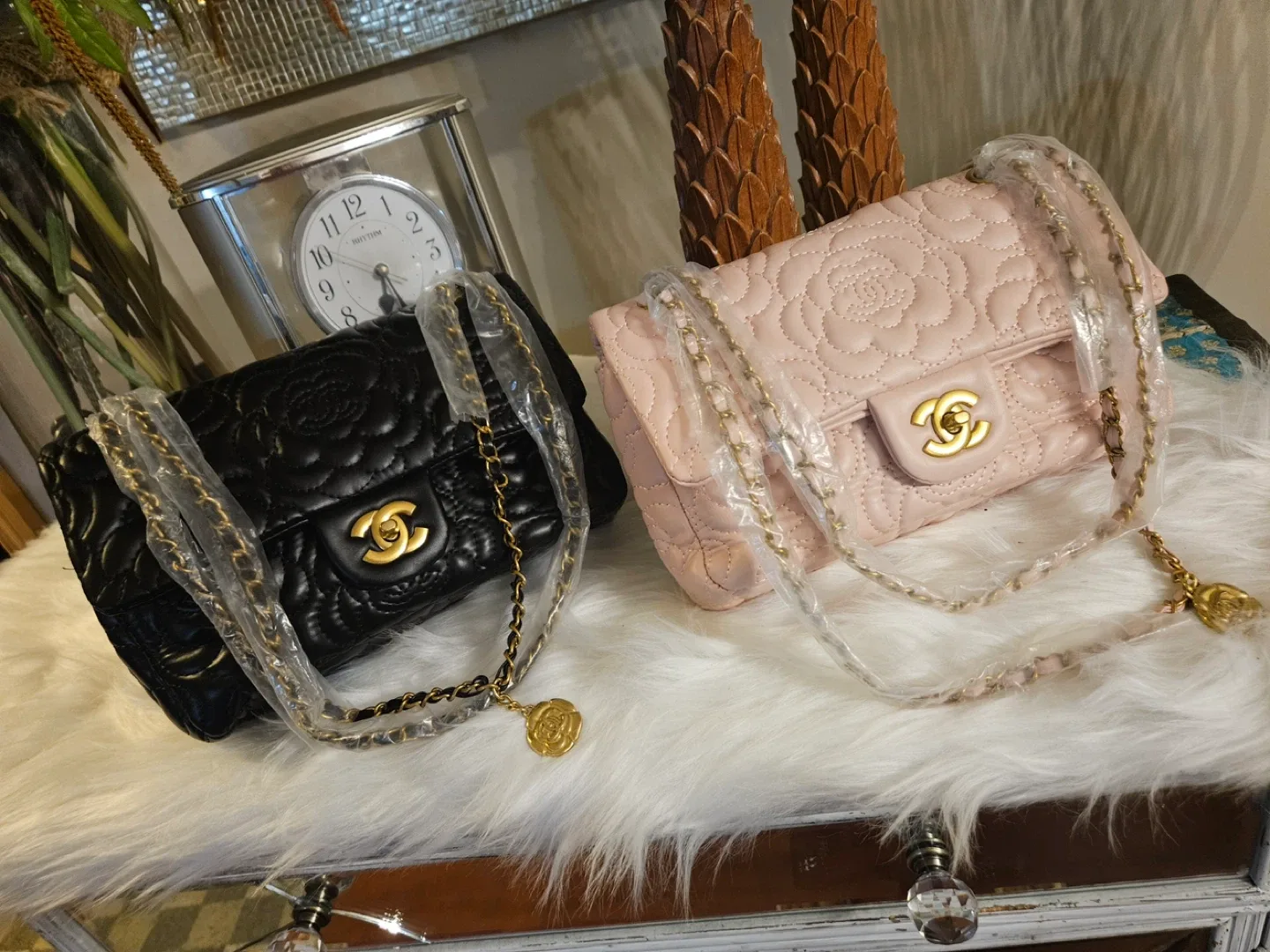 Brand inspired Quilted Rose Pattern Flap Bag - Pink