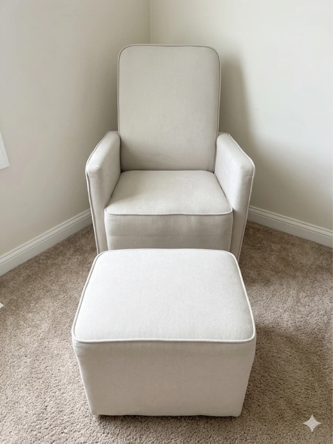 Cream Upholstered Glider Chair and Ottoman Set