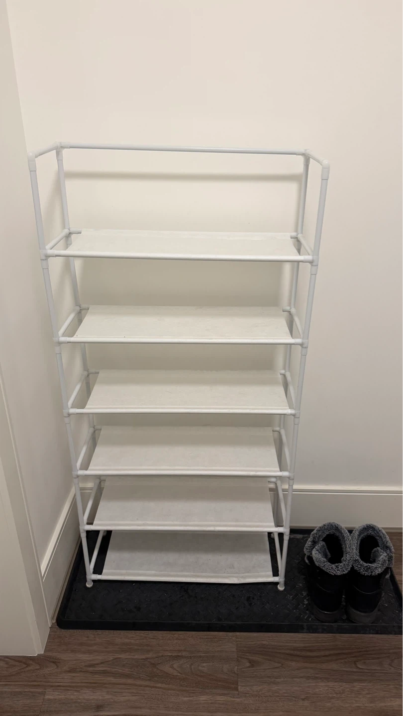 White 6-Tier Shoe Rack. Gray 3-tier shoe rack