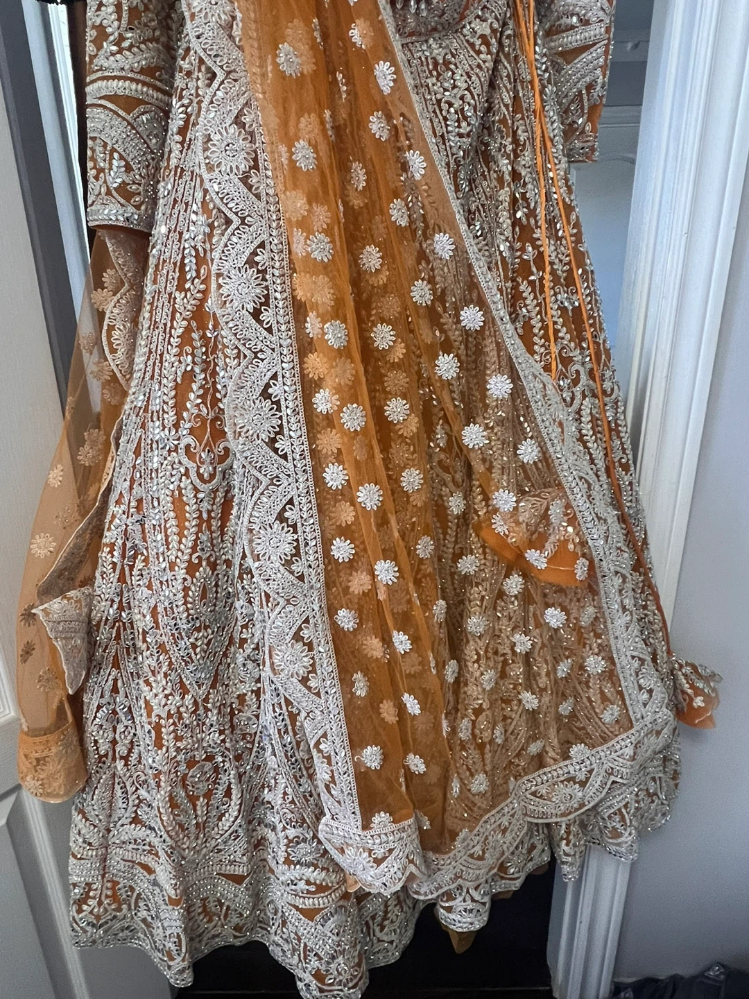 Orange Embroidered Lehenga Choli Dupatta Set - photo 2