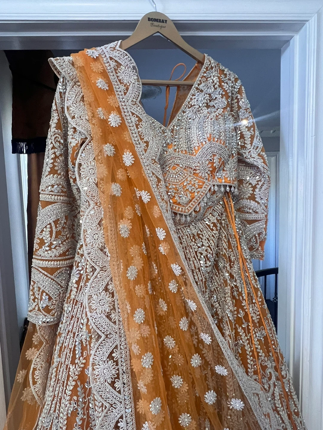 Orange Embroidered Lehenga Choli Dupatta Set - photo 5