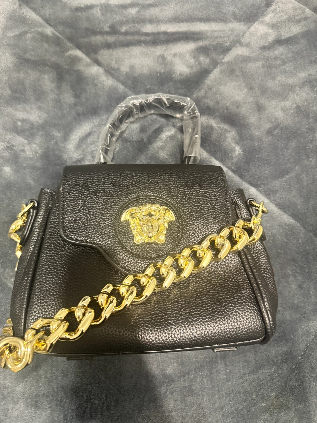 Black Versace Handbag with Gold Chain