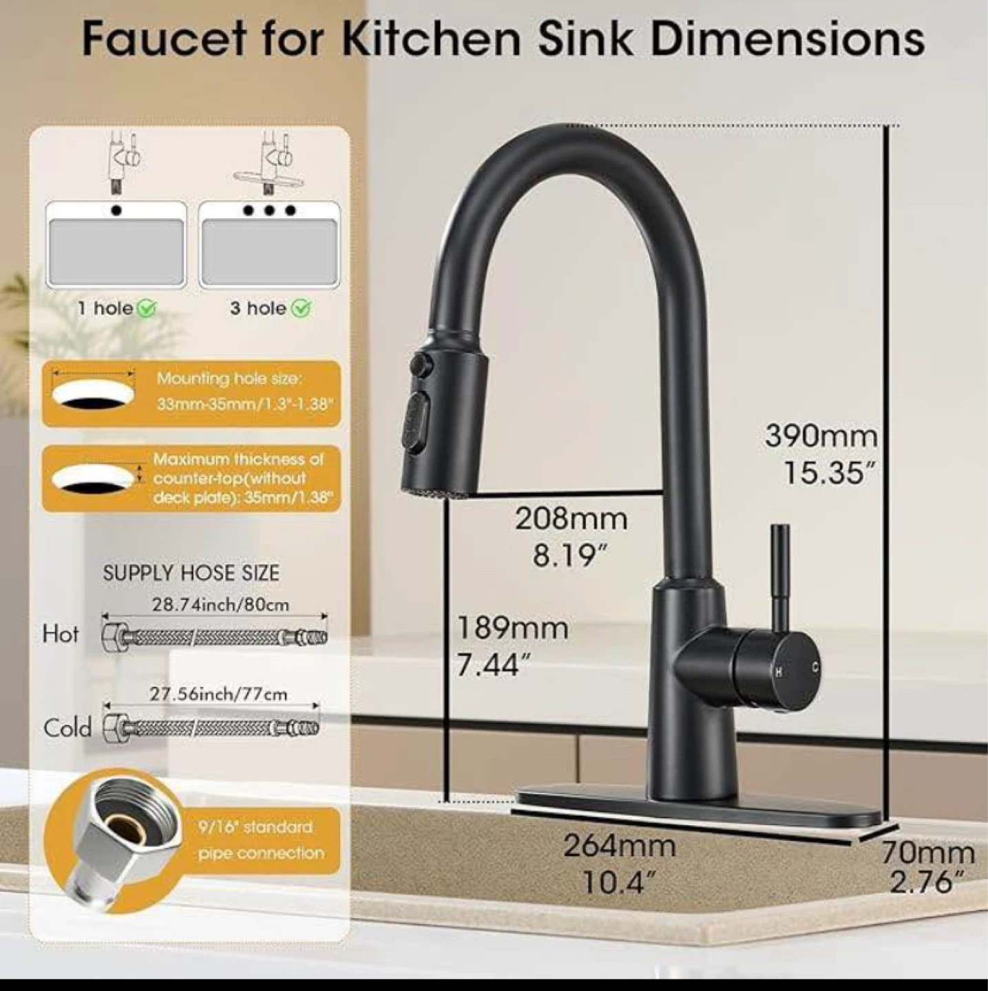 Black Pull-Down Kitchen Faucet with High Arc - photo 3