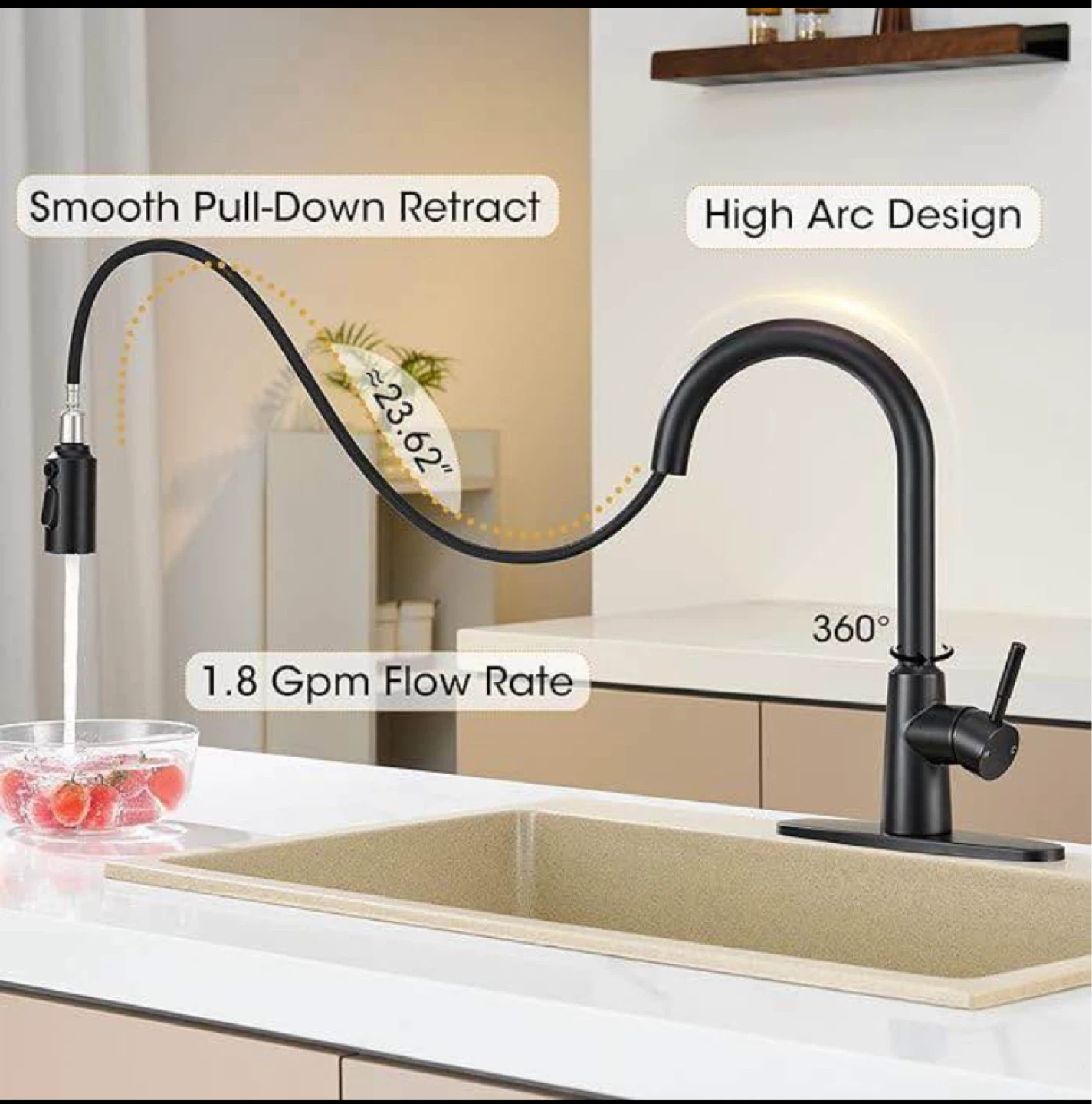 Black Pull-Down Kitchen Faucet with High Arc - photo 4