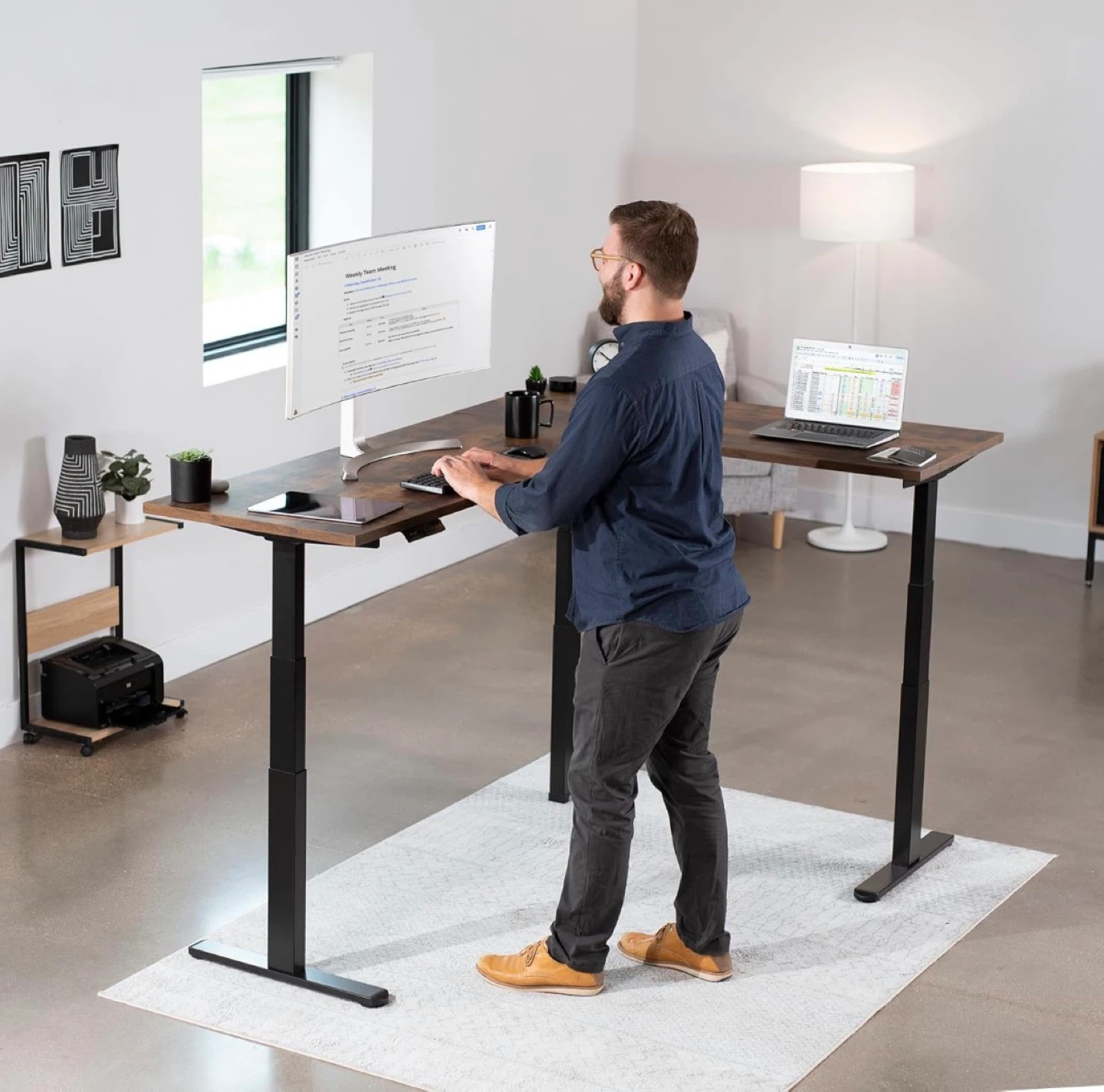 New VIVO Electric Adjustable Corner Sit Stand Desk Frame Only