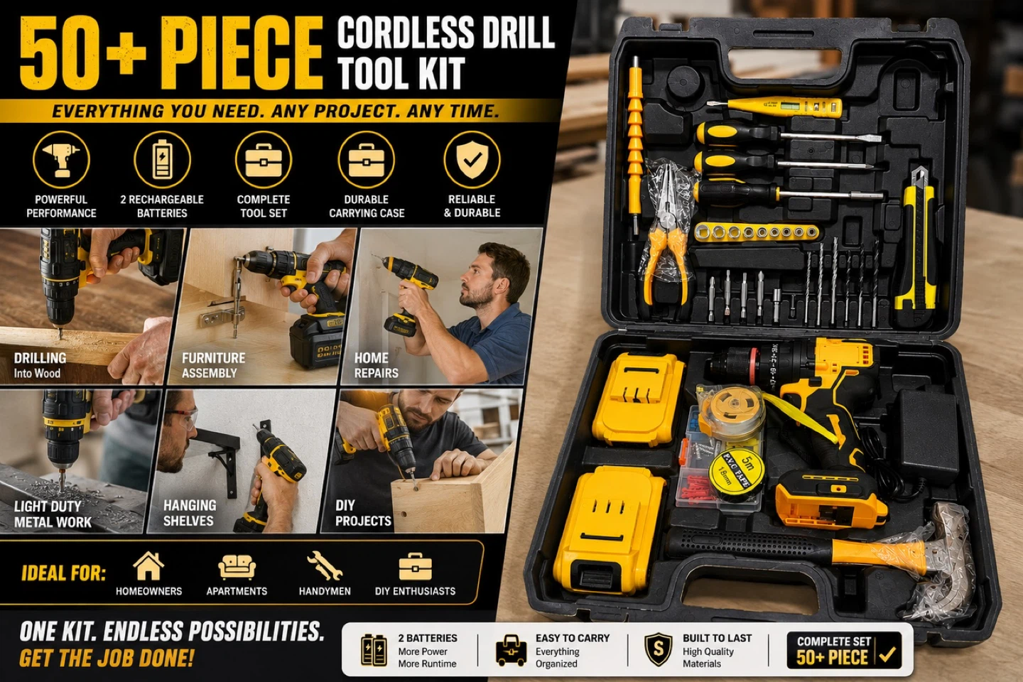 50+ Piece Cordless Drill Tool Kit - photo 2