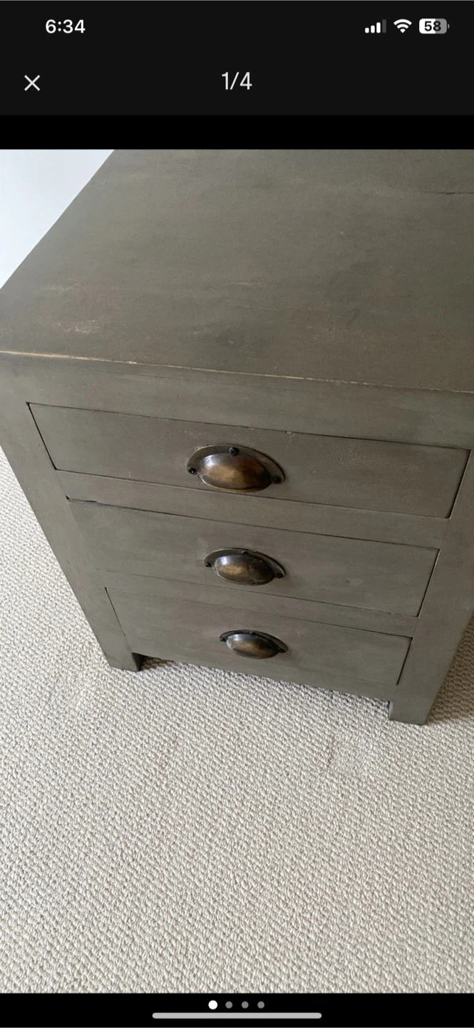 Grey 3-Drawer Side Table with Metal Pulls