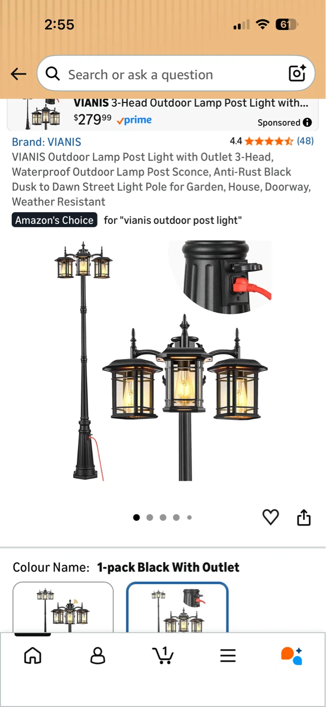 VIANIS Triple-Head Outdoor Post Light with Dusk to Dawn Sensor