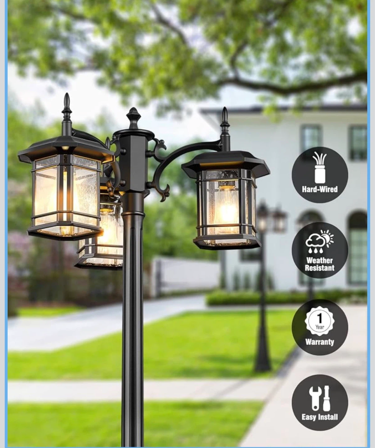 VIANIS Triple-Head Outdoor Post Light with Dusk to Dawn Sensor - photo 5