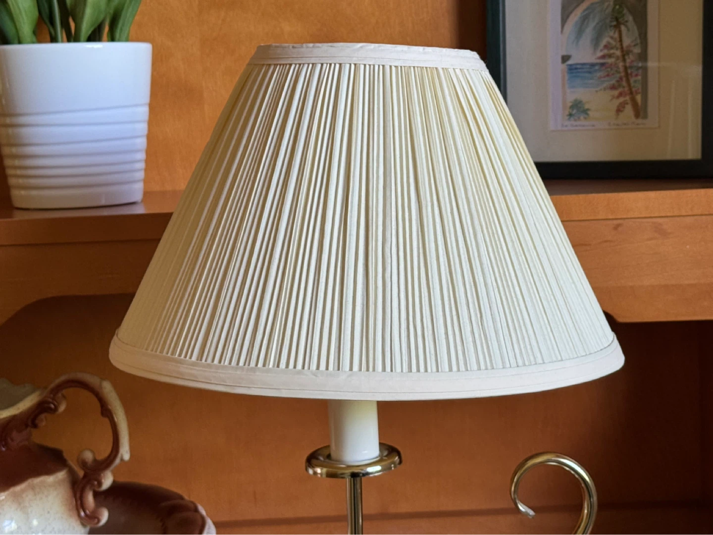 Brass Table Lamp with Pleated Shade - photo 3