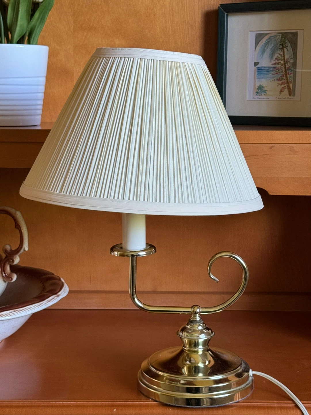 Brass Table Lamp with Pleated Shade