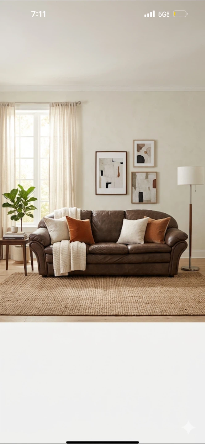 Brown Leather Sofa - 82" L x 34" W x 35" H