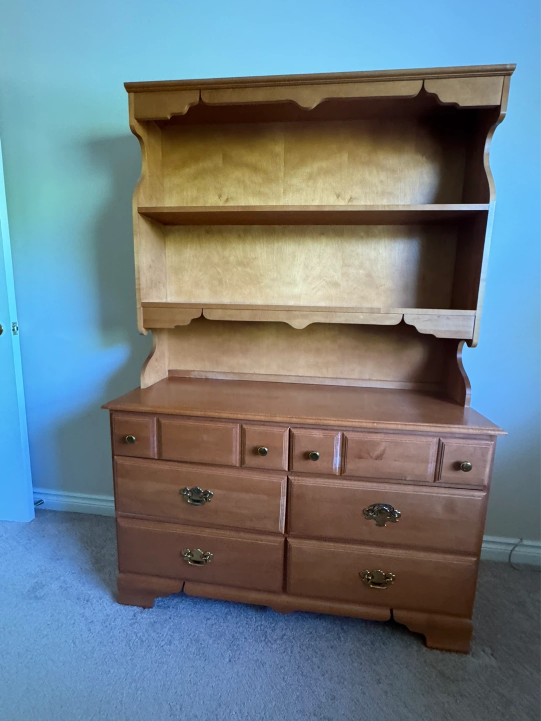 Maple Dresser with Drawers & Hutch